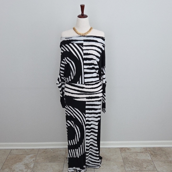 Sexy Diva Black and White Striped Maxi Dress Size M - Picture 3 of 6